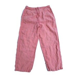TALBOTS Pants 8 Irish Linen High Waist Cropped Straight Drawstring Salmon Pink